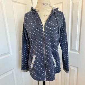 Style & Co. Navy and White Polka Dot Zip Hoodie Jacket